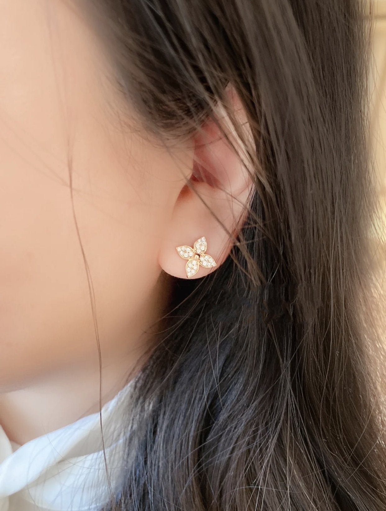 [AuraEcho Jewelry]STAR BLOSSOM STUD EARRINGS PINK GOLD DIAMONDS