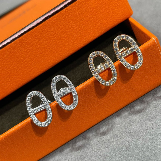 [AuraEcho Jewelry]HM FULL DIAMOND PIG NOSE STUD EARRINGS