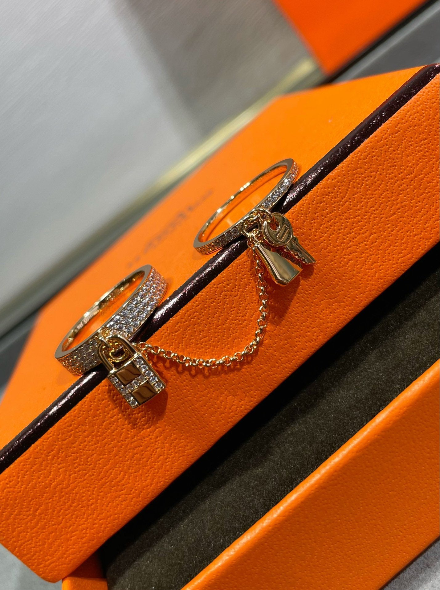 [AuraEcho Jewelry]HM KELLY CLOCHETTE DOUBLE RING IN ROSE GOLD WITH DIAMONDS