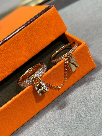 [AuraEcho Jewelry]HM KELLY CLOCHETTE DOUBLE RING IN ROSE GOLD WITH DIAMONDS