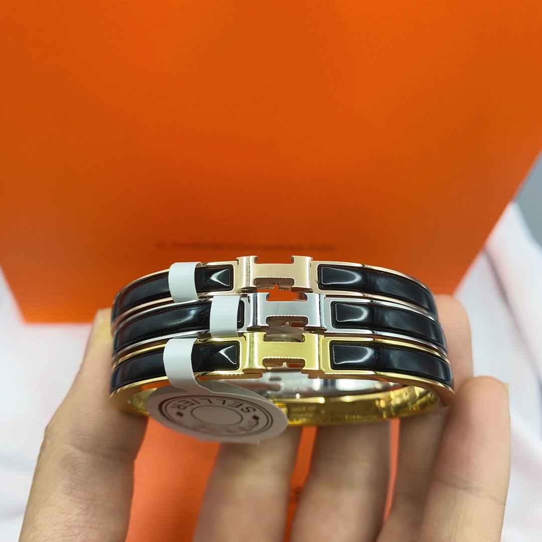 [AuraEcho Jewelry]CLASSIC HM CLIC BLACK 8MM ENAMEL BRACELET