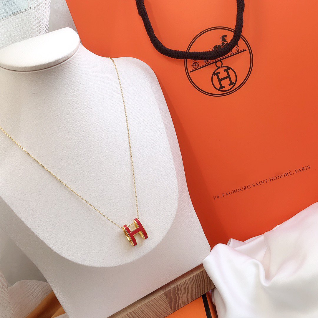 [AuraEcho Jewelry]HM CLIC RED ENAMEL GOLD NECKLACE