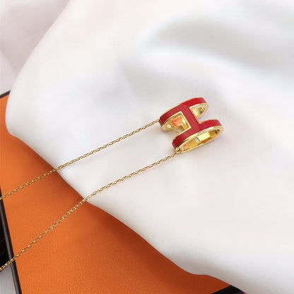 [AuraEcho Jewelry]HM CLIC RED ENAMEL GOLD NECKLACE