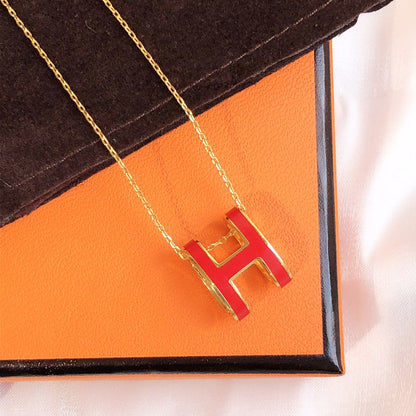 [AuraEcho Jewelry]HM CLIC RED ENAMEL GOLD NECKLACE