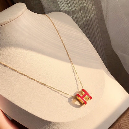 [AuraEcho Jewelry]HM CLIC RED ENAMEL GOLD NECKLACE