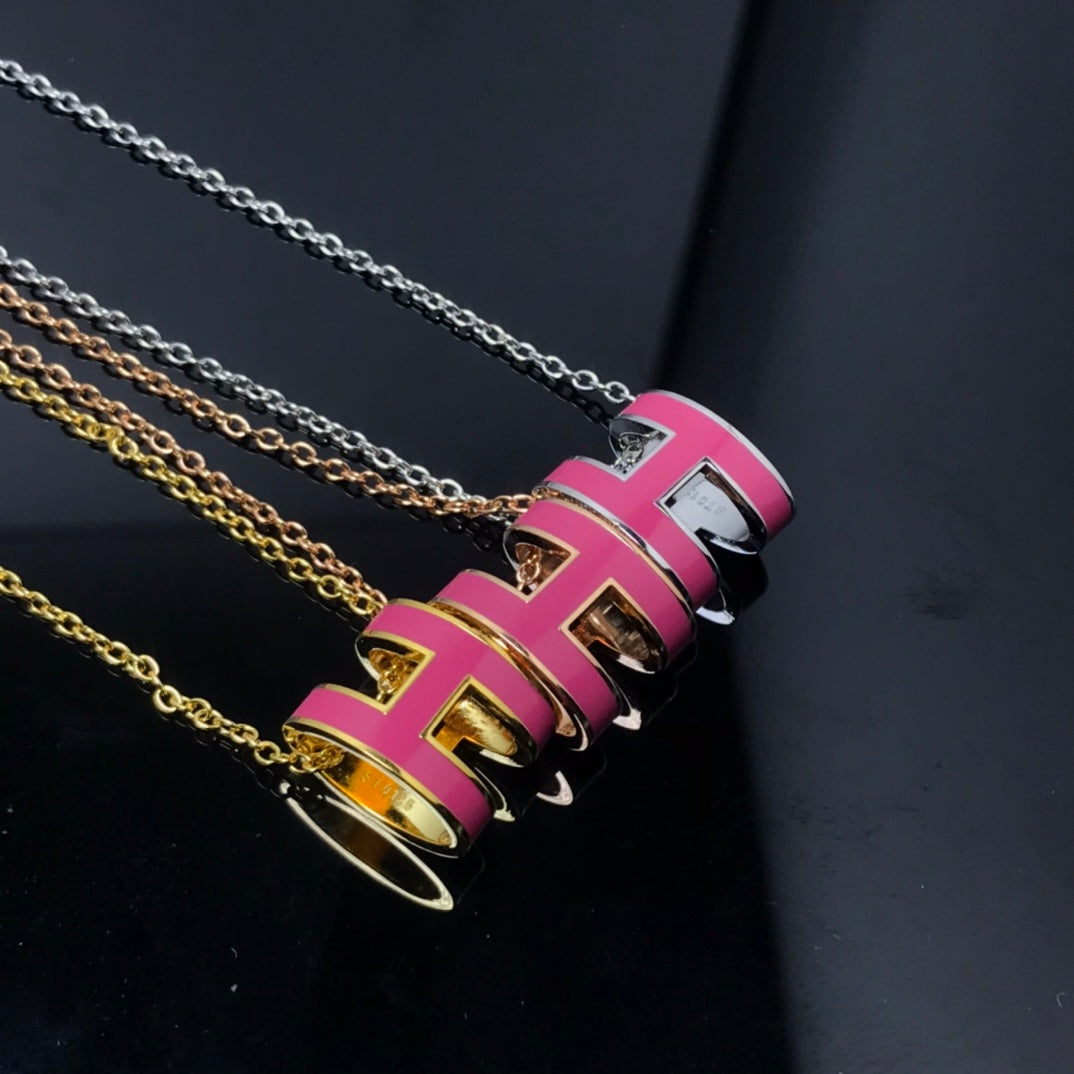 [AuraEcho Jewelry]H NECKLACE PINK