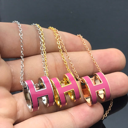 [AuraEcho Jewelry]H NECKLACE PINK