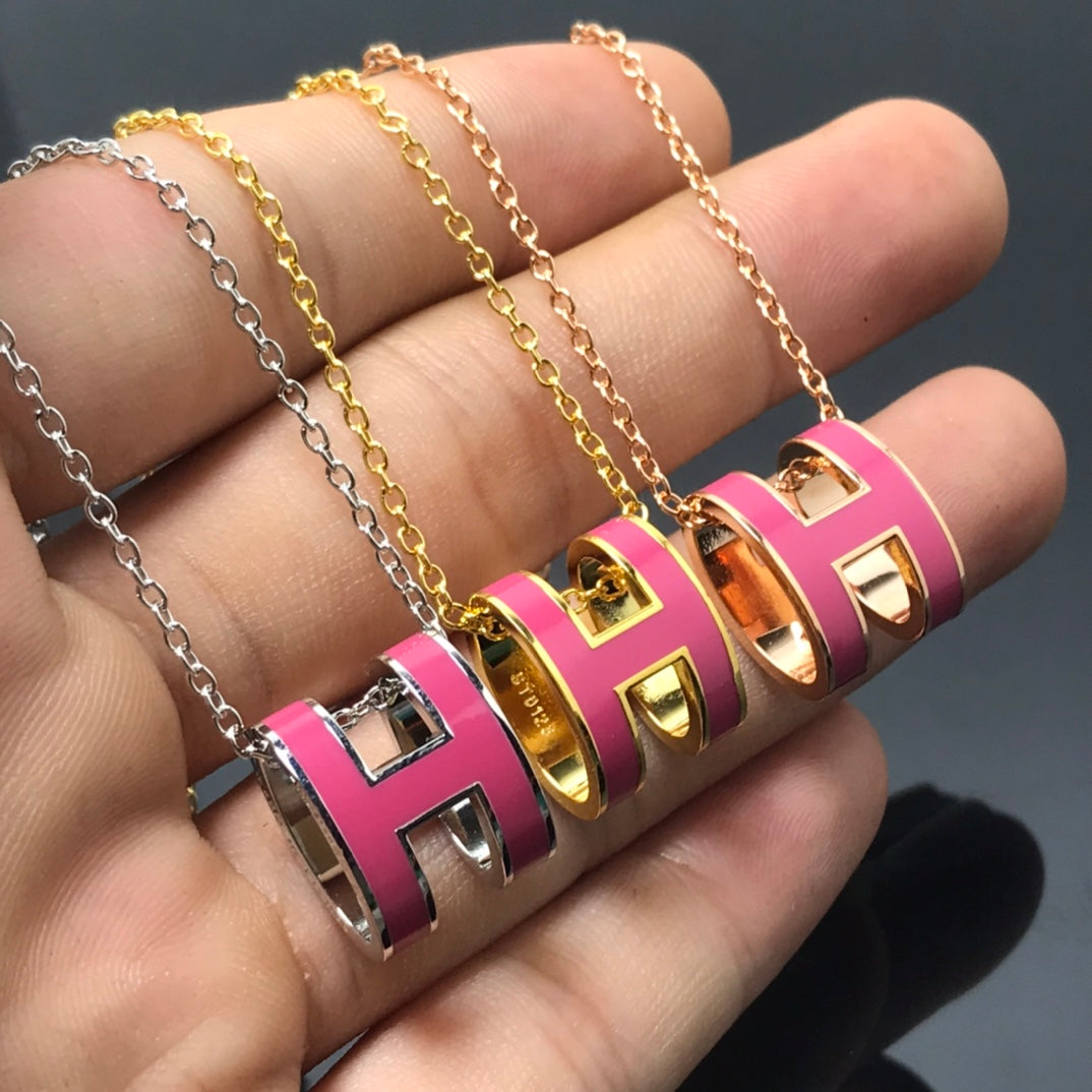 [AuraEcho Jewelry]H NECKLACE PINK
