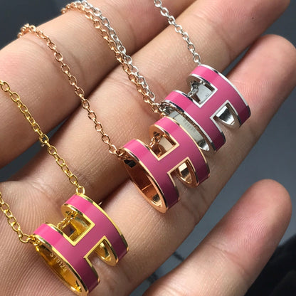 [AuraEcho Jewelry]H NECKLACE PINK