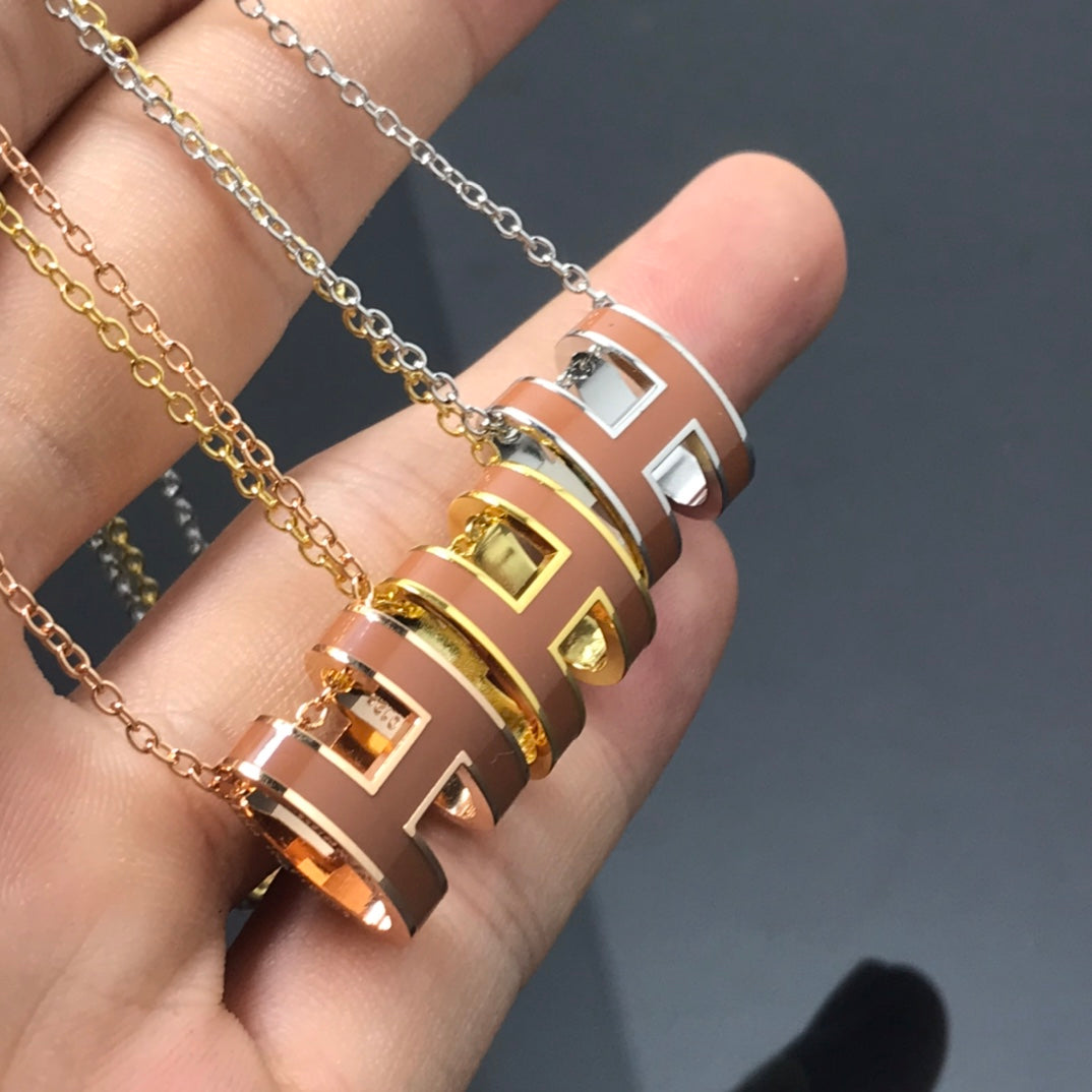 [AuraEcho Jewelry]H NECKLACE BROWN