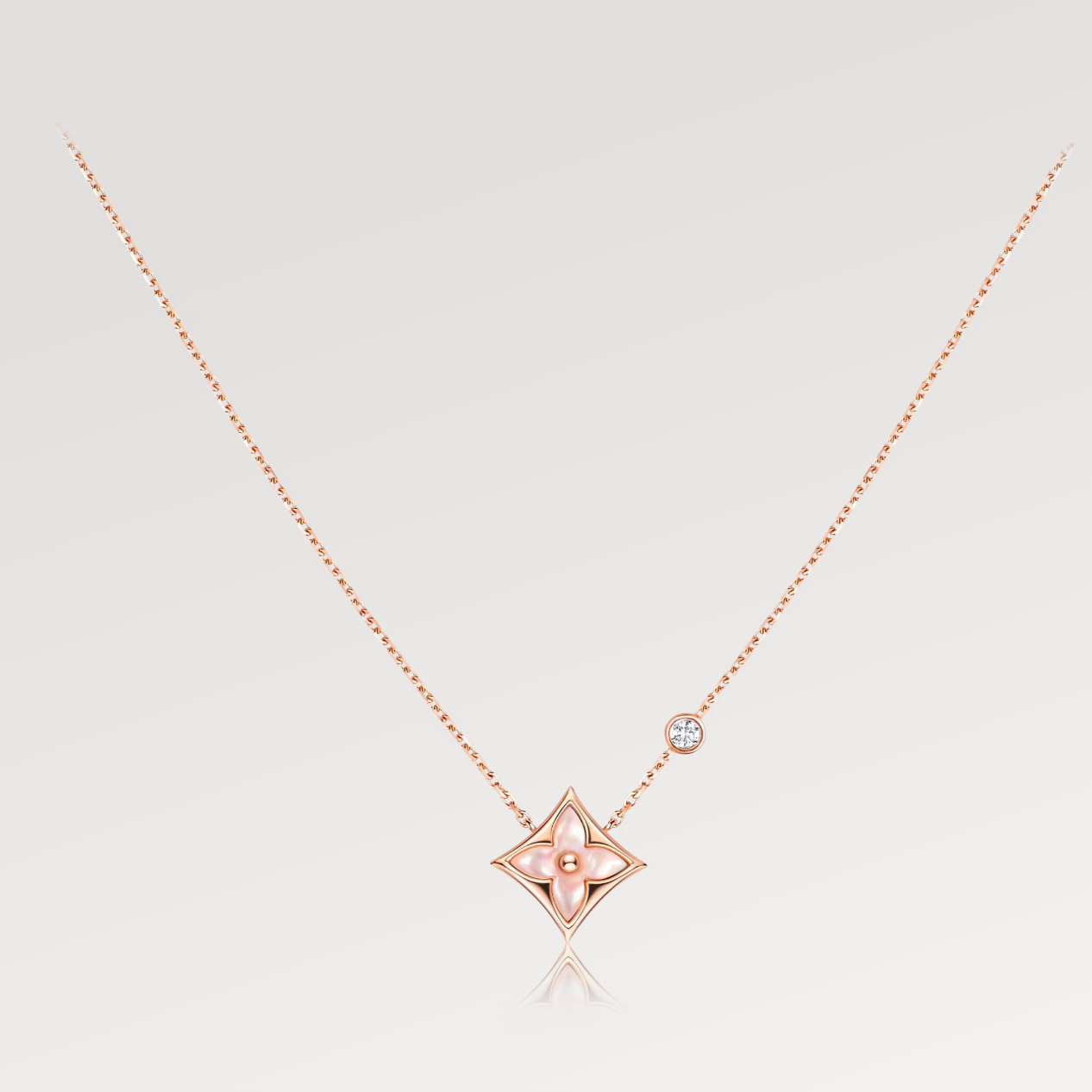[AuraEcho Jewelry]STAR PINK MOP 1 DIAMOND PINK GOLD NECKLACE