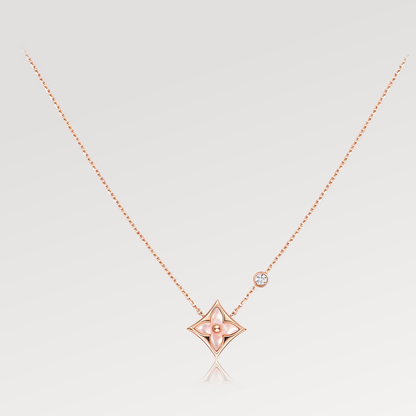 [AuraEcho Jewelry]STAR PINK MOP 1 DIAMOND PINK GOLD NECKLACE