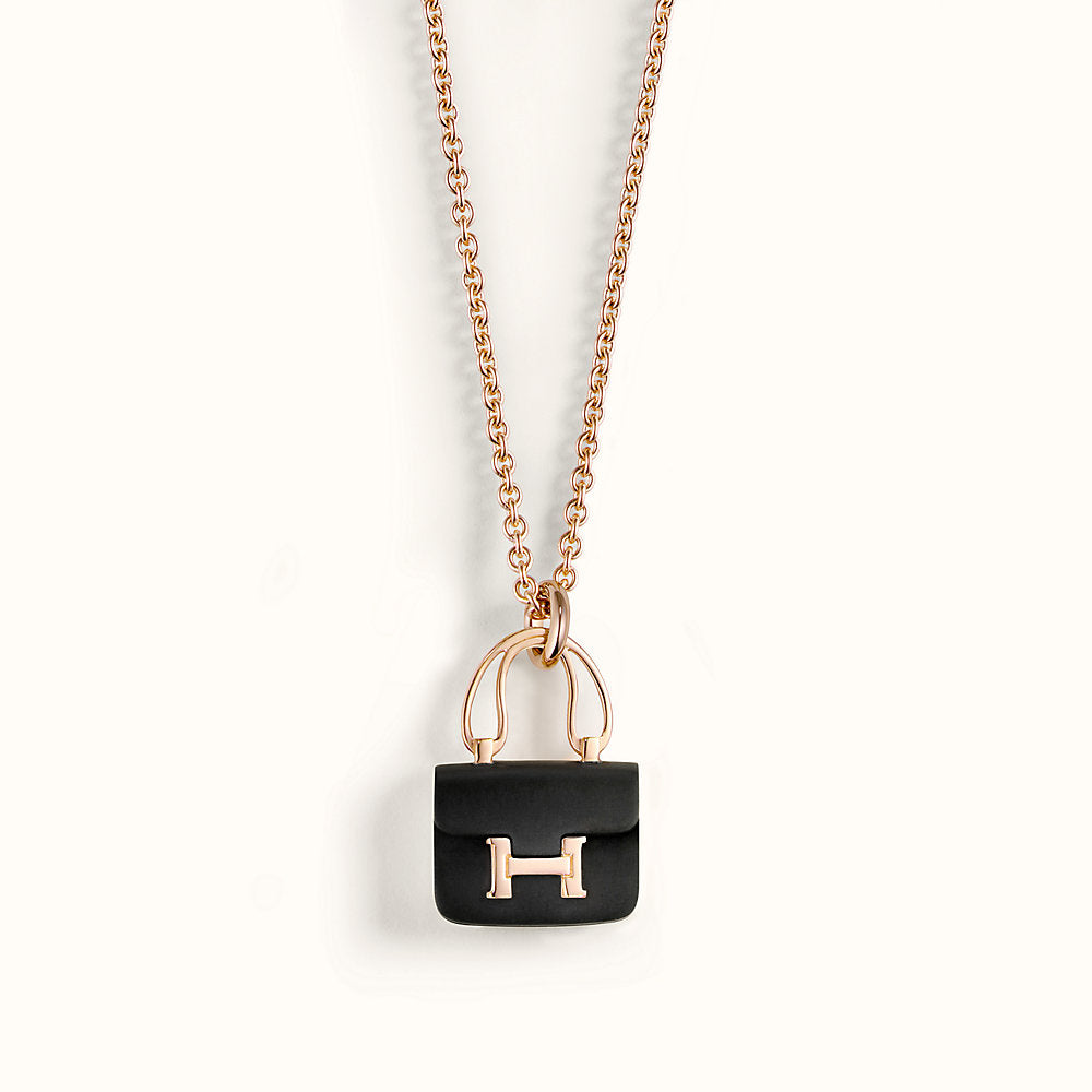 [AuraEcho Jewelry]CONSTANCE BLACK PEDANT PINK GOLD NECKLACE
