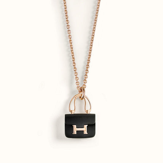 [AuraEcho Jewelry]CONSTANCE BLACK PEDANT PINK GOLD NECKLACE