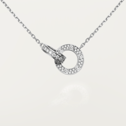 [AuraEcho Jewelry]LOVE 7.6MM NECKLACE ROSE GOLD AND SILVER  FULL DIAMOND