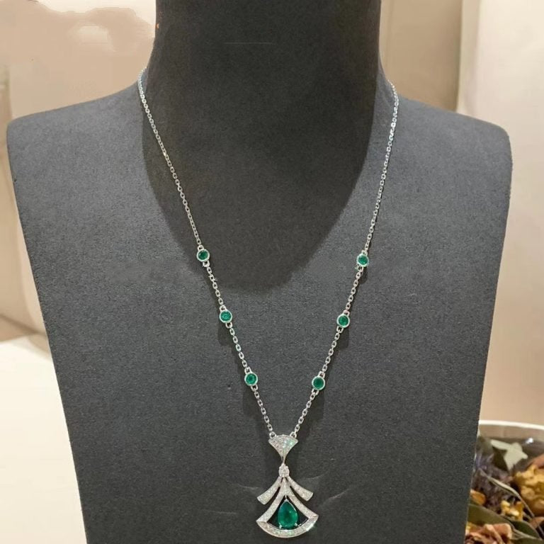 [AuraEcho Jewelry]DREAM NECKLACE MALACHITE DIAMOND SILVER