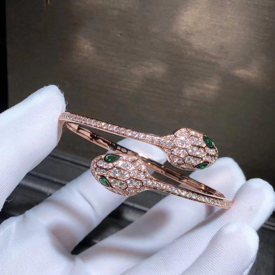 [AuraEcho Jewelry]SERPENTI BRACELET PINK GOLD MALACHITE DIAMOND DOUBLE SNAKE