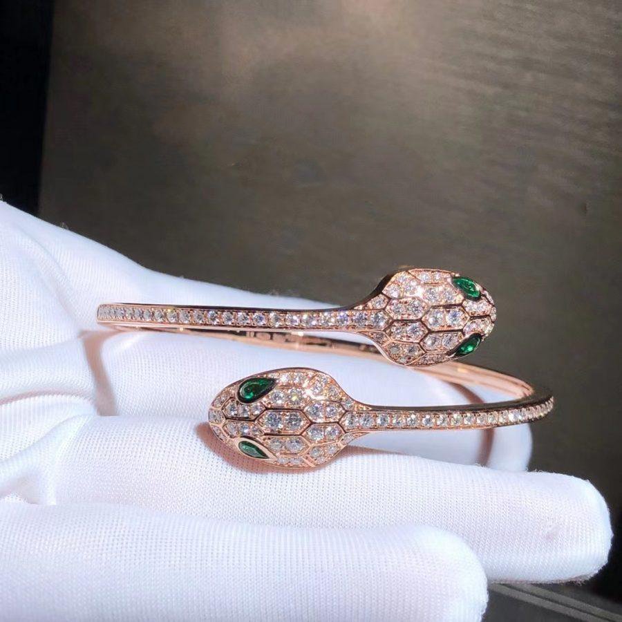 [AuraEcho Jewelry]SERPENTI BRACELET PINK GOLD MALACHITE DIAMOND DOUBLE SNAKE