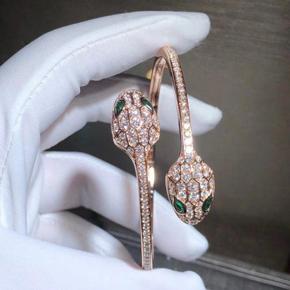 [AuraEcho Jewelry]SERPENTI BRACELET PINK GOLD MALACHITE DIAMOND DOUBLE SNAKE