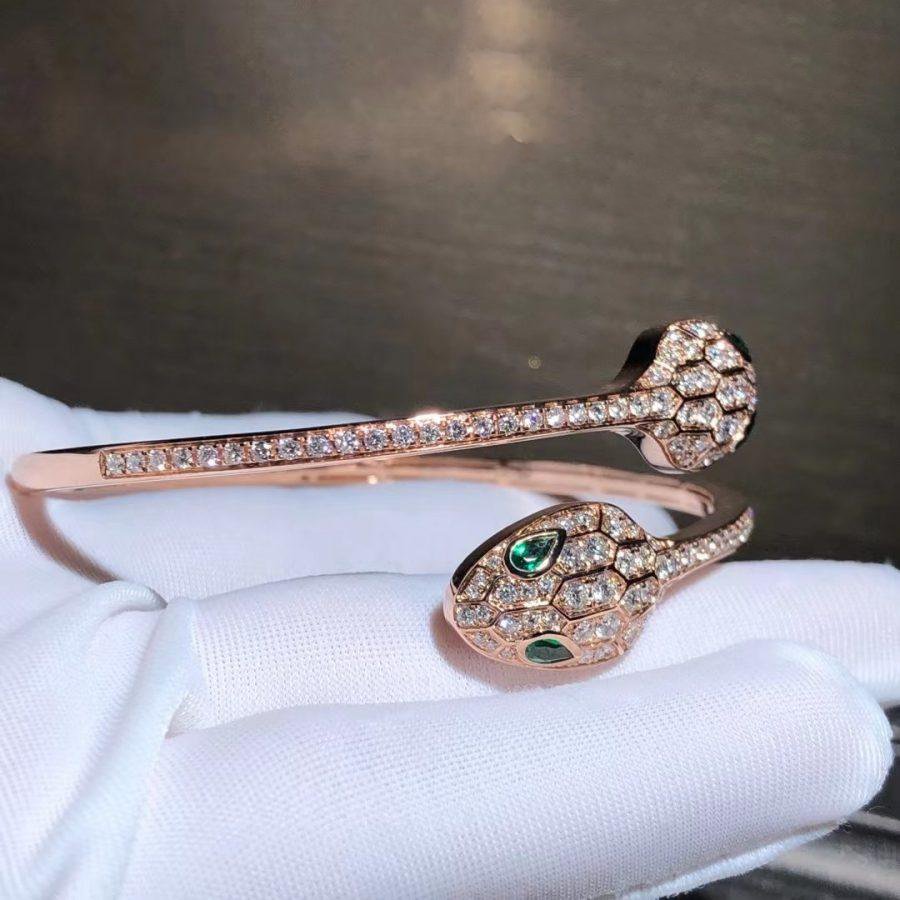 [AuraEcho Jewelry]SERPENTI BRACELET PINK GOLD MALACHITE DIAMOND DOUBLE SNAKE