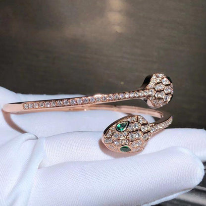 [AuraEcho Jewelry]SERPENTI BRACELET PINK GOLD MALACHITE DIAMOND DOUBLE SNAKE