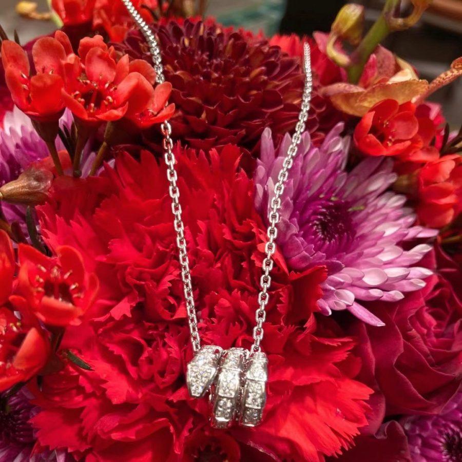 [AuraEcho Jewelry]SERPENTI SILVER NECKLACE DOUBLE RING DIAMOND