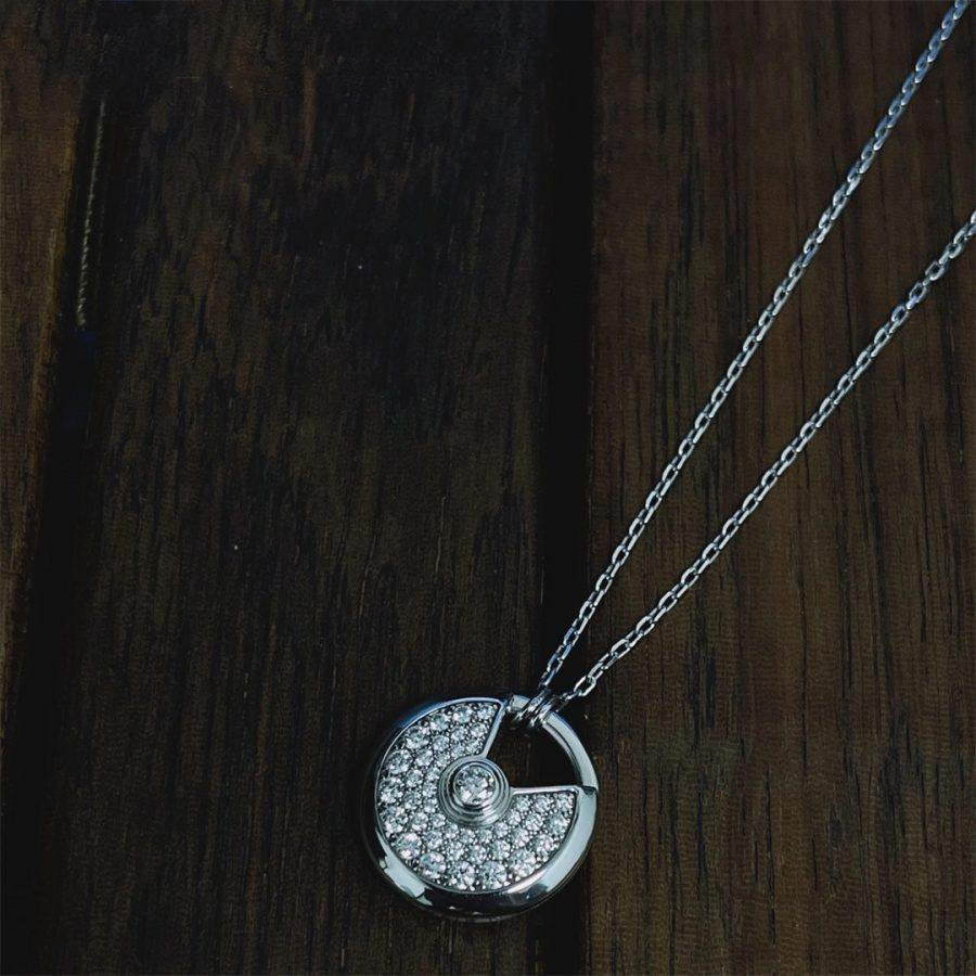 [AuraEcho Jewelry]AMULETTE SILVER FULL DIAMOND NECKLACE