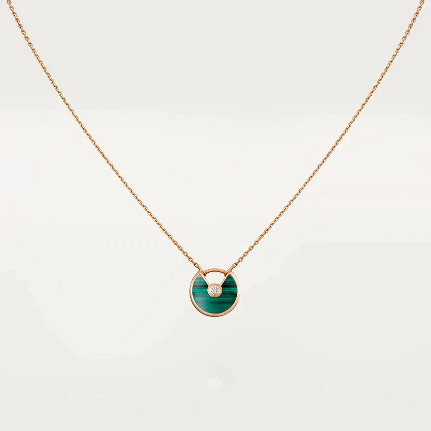 [AuraEcho Jewelry]AMULETTE ROSE GOLD MALACHITE NECKLACE