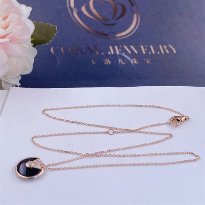 [AuraEcho Jewelry]AMULETTE ROSE GOLD ONYX NECKLACE