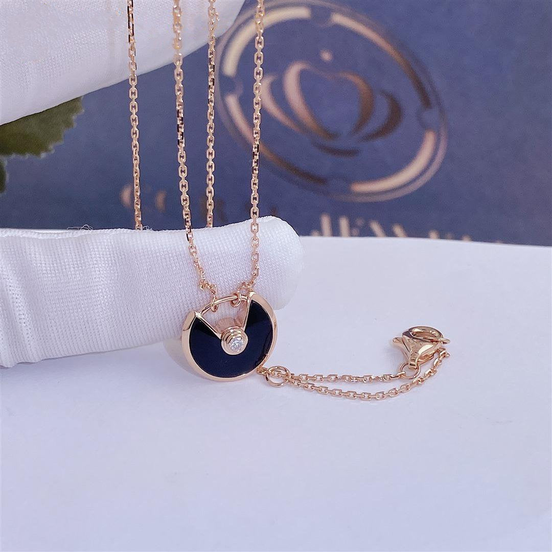 [AuraEcho Jewelry]AMULETTE ROSE GOLD ONYX NECKLACE