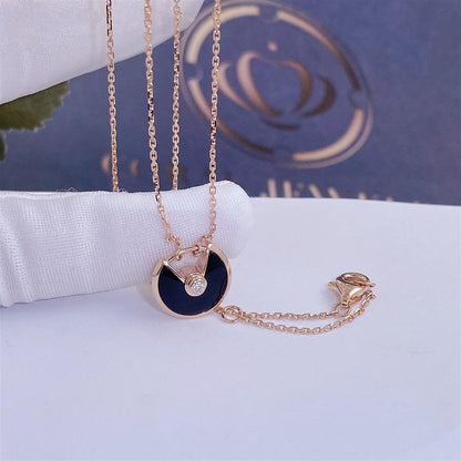 [AuraEcho Jewelry]AMULETTE ROSE GOLD ONYX NECKLACE