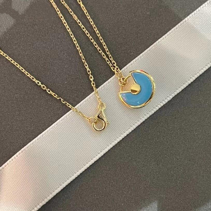 [AuraEcho Jewelry]AMULETTE GOLD TURQUOISE NECKLACE