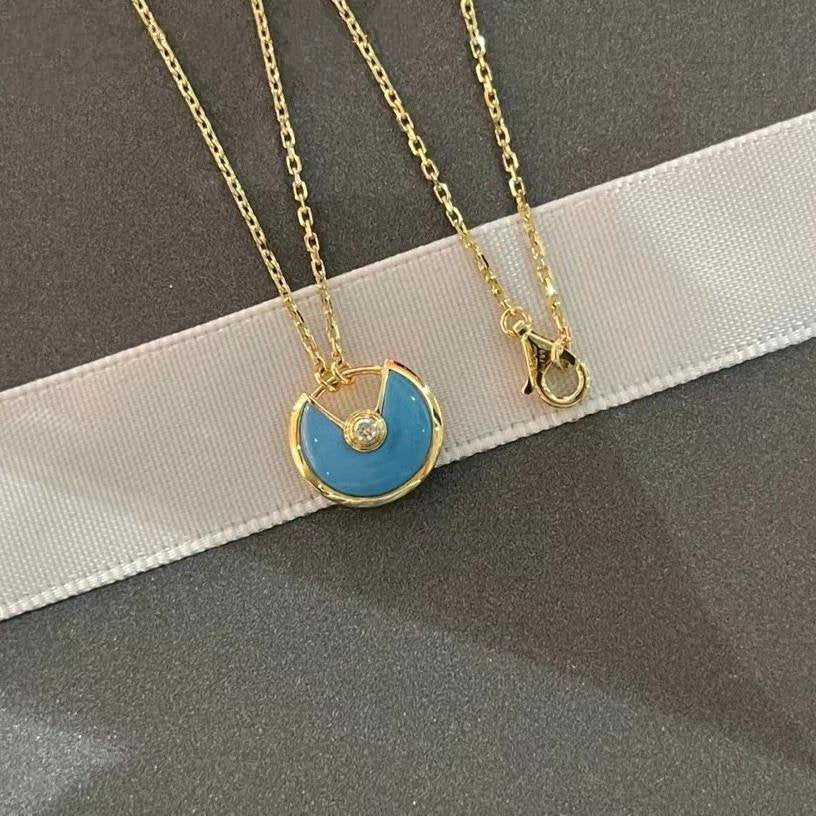 [AuraEcho Jewelry]AMULETTE GOLD TURQUOISE NECKLACE