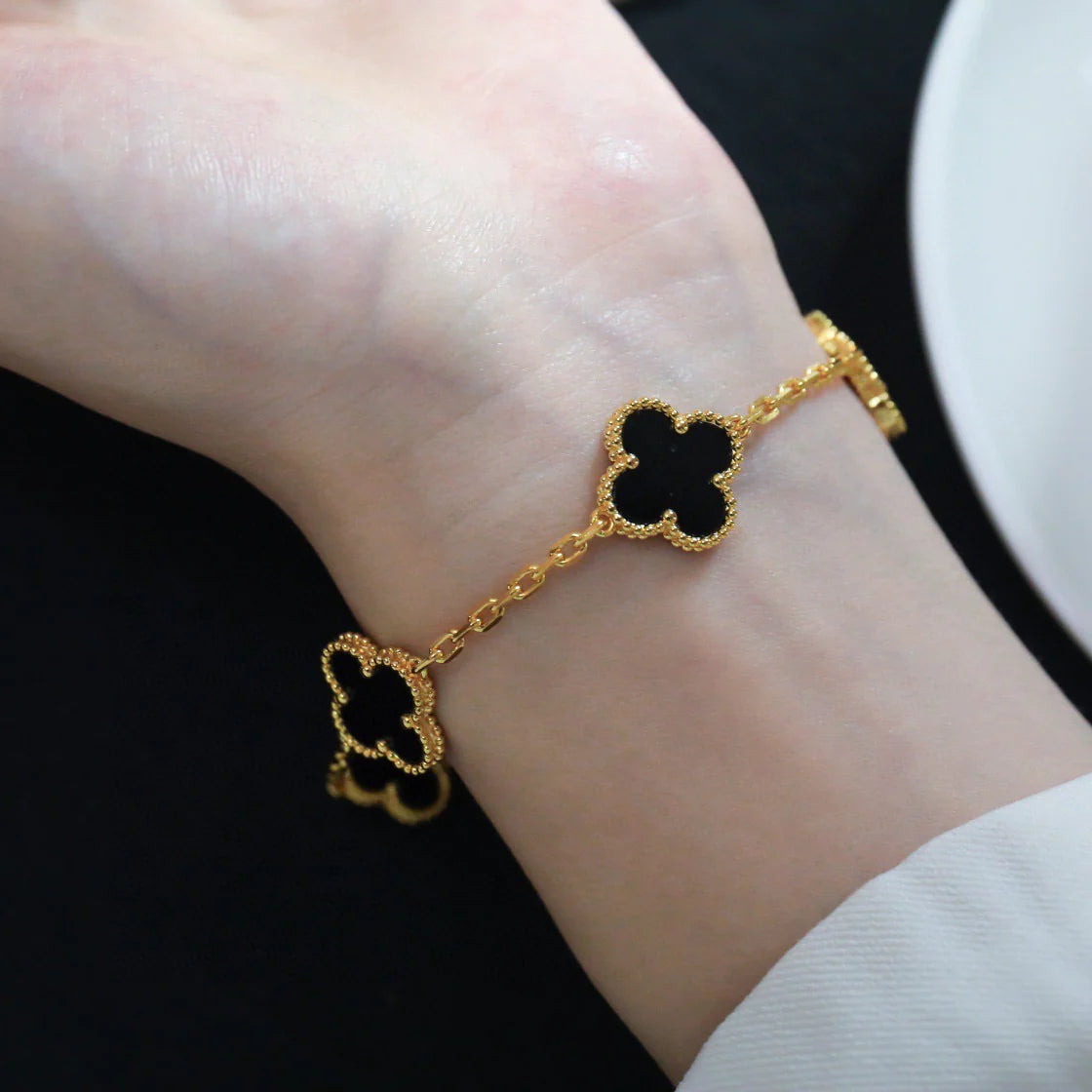 [AuraEcho Jewelry]CLOVER  5 MOTIFS BLACK ONYX BRACELET