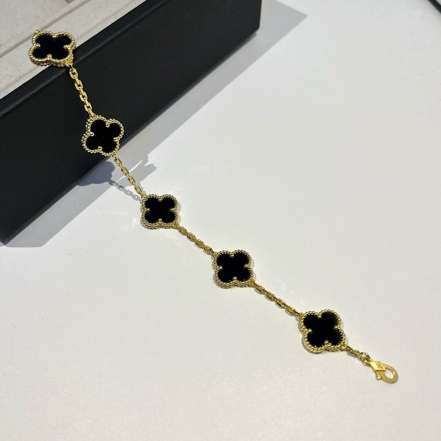 [AuraEcho Jewelry]CLOVER  5 MOTIFS BLACK ONYX BRACELET