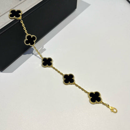 [AuraEcho Jewelry]CLOVER  5 MOTIFS BLACK ONYX BRACELET