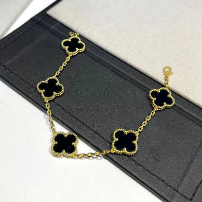 [AuraEcho Jewelry]CLOVER  5 MOTIFS BLACK ONYX BRACELET
