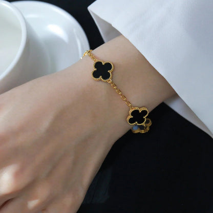 [AuraEcho Jewelry]CLOVER  5 MOTIFS BLACK ONYX BRACELET
