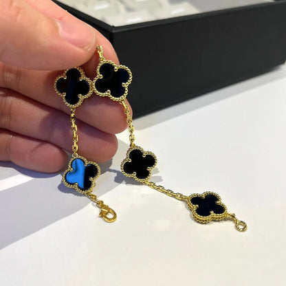 [AuraEcho Jewelry]CLOVER  5 MOTIFS BLACK ONYX BRACELET