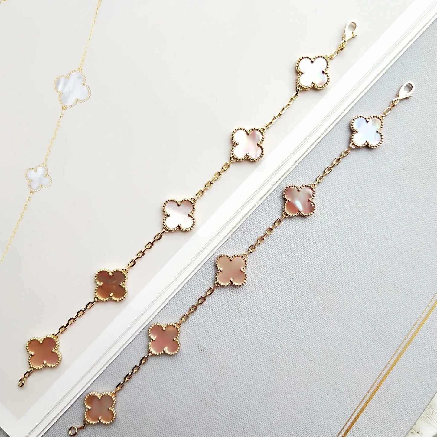 [AuraEcho Jewelry]CLOVER 5 PINK MOP BRACELET