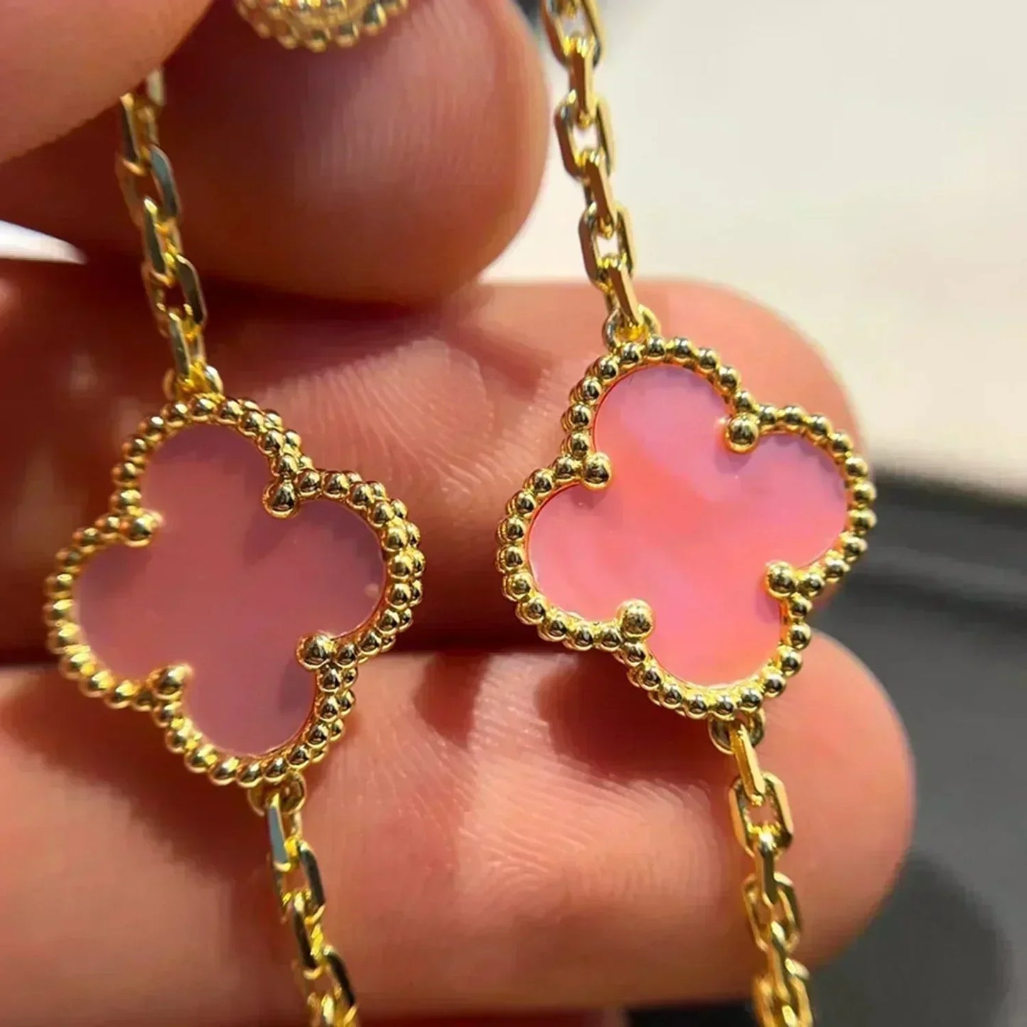 [AuraEcho Jewelry]CLOVER 5 PINK MOP BRACELET