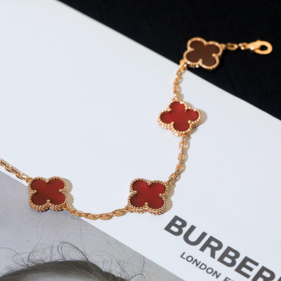 [AuraEcho Jewelry]CLOVER 5 MOTIFS RED AGATE  BRACELET