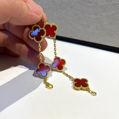 [AuraEcho Jewelry]CLOVER 5 MOTIFS RED AGATE  BRACELET