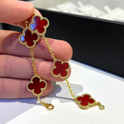 [AuraEcho Jewelry]CLOVER 5 MOTIFS RED AGATE  BRACELET