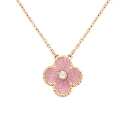 [AuraEcho Jewelry]CLOVER 15MM DIAMOND RHODONITE NECKLACE