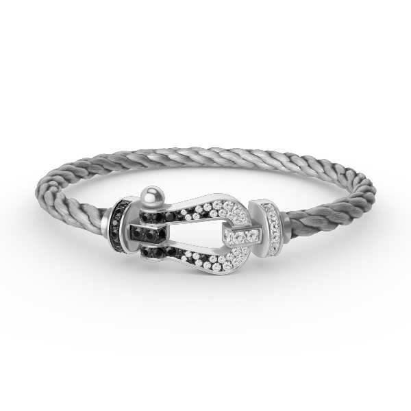 [AuraEcho Jewelry]FORCE LARGE HORSESHOE BLACK WHITE DIAMOND BRACELET SILVER