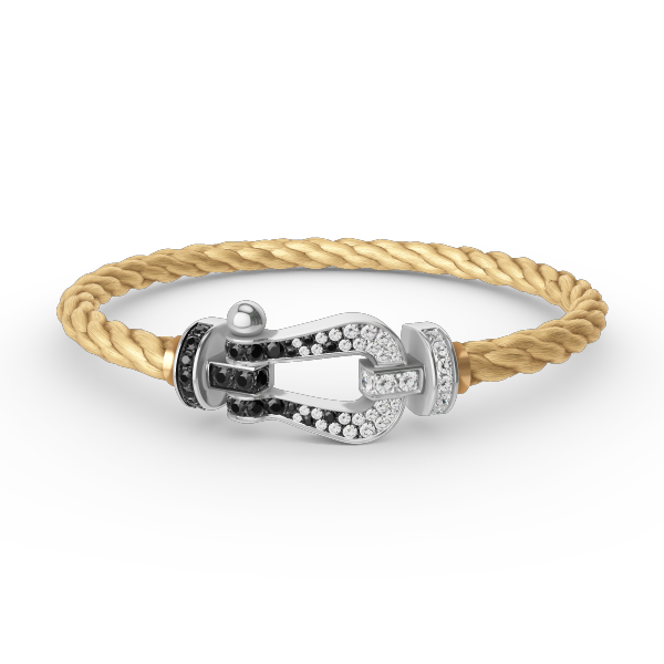 [AuraEcho Jewelry]FORCE LARGE HORSESHOE BLACK WHITE DIAMOND BRACELET SILVER