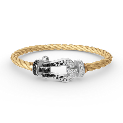 [AuraEcho Jewelry]FORCE LARGE HORSESHOE BLACK WHITE DIAMOND BRACELET SILVER
