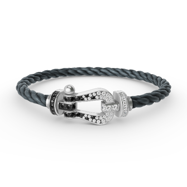 [AuraEcho Jewelry]FORCE LARGE HORSESHOE BLACK WHITE DIAMOND BRACELET SILVER