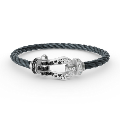 [AuraEcho Jewelry]FORCE LARGE HORSESHOE BLACK WHITE DIAMOND BRACELET SILVER
